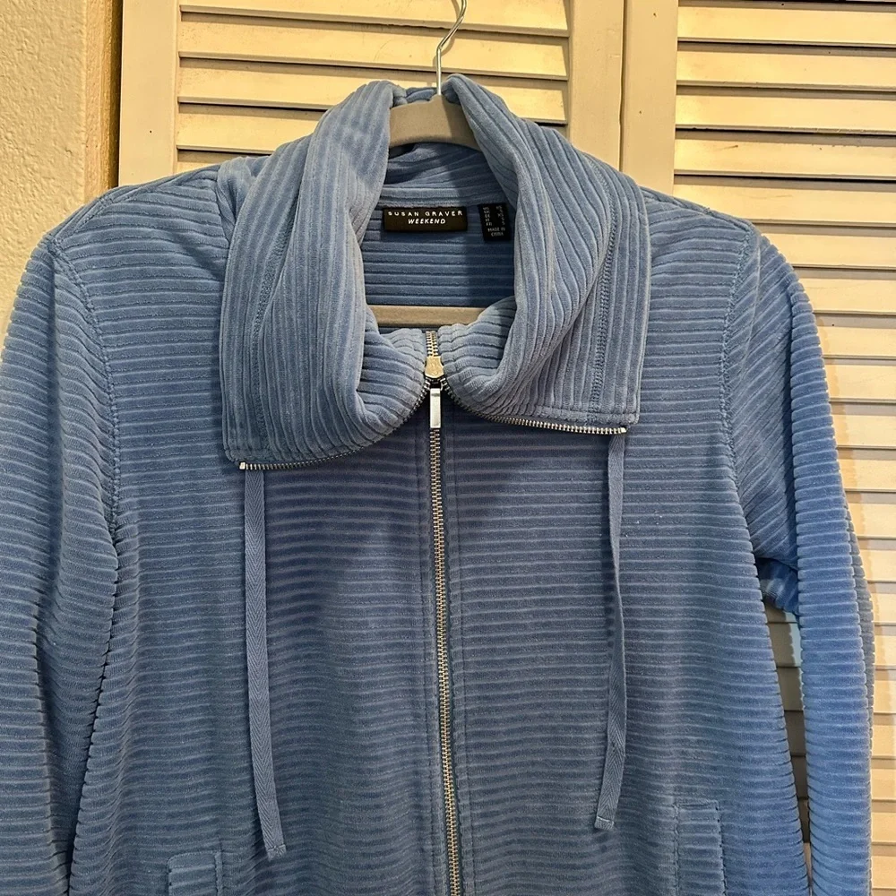 Susan Graver Light Blue Ribbed Jacket - Picture 3 of 6